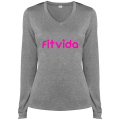 FITVIDA LST360LS Sport-Tek Ladies' LS Heather Dri-Fit V-Neck T-Shirt
