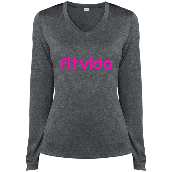 FITVIDA LST360LS Sport-Tek Ladies' LS Heather Dri-Fit V-Neck T-Shirt