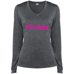 FITVIDA LST360LS Sport-Tek Ladies' LS Heather Dri-Fit V-Neck T-Shirt