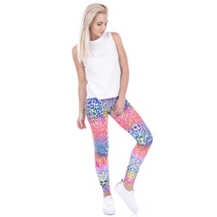 Women's Neon Leopard Print Leggings, Yoga pants, abstract design bottoms